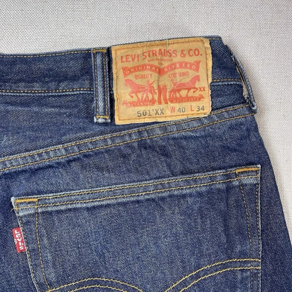 Levis Jeans Mens 40x34 Blue 501 XX‎ Straight Fit Button Fly Dark Wash Denim